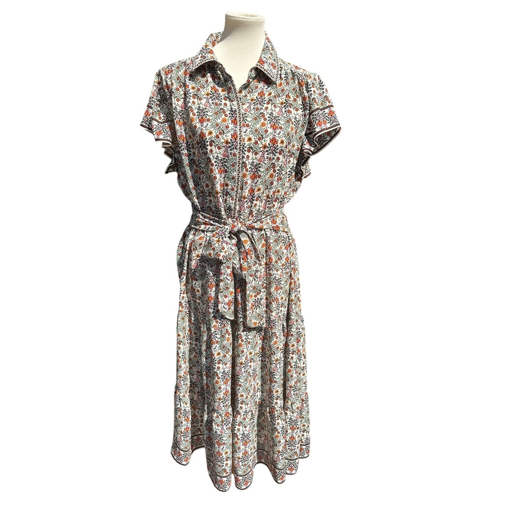 Max Studio London Floral Midi Dress XL Flutter Sleeve Smocked Tie Waist Boho